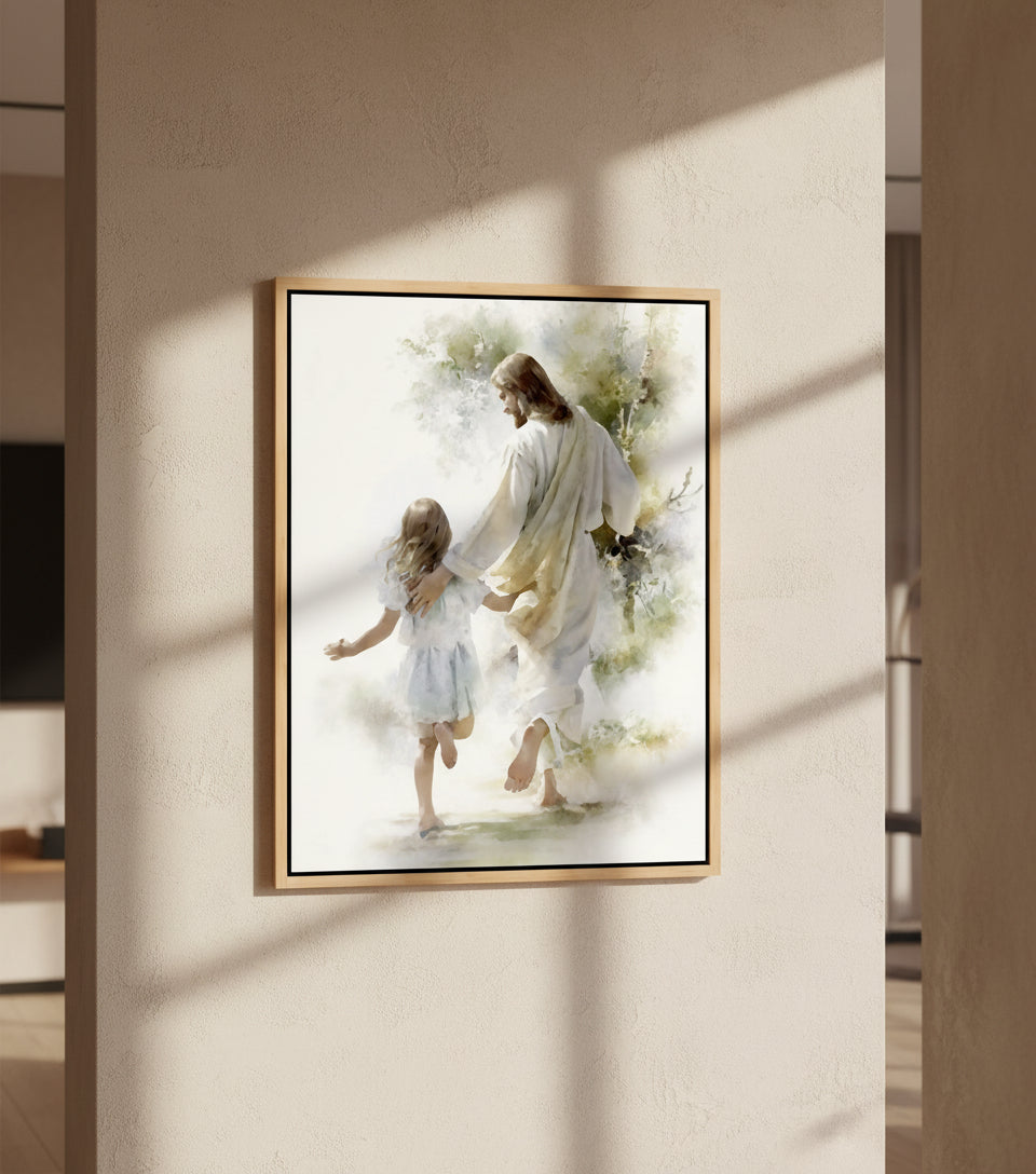 Jesus and Little Girl Watercolor – Christian Art Print