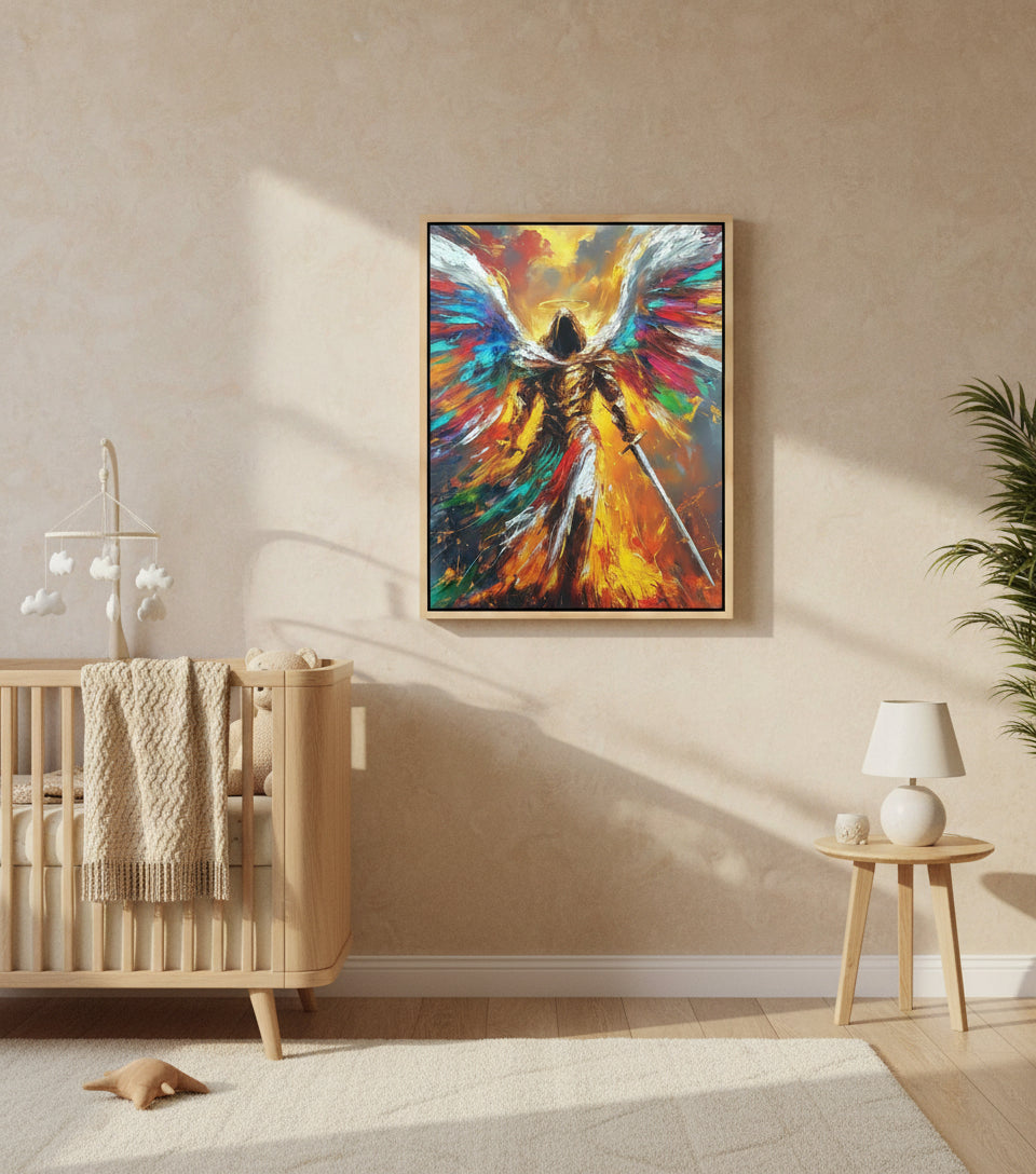 Radiant Archangel of Fire and Light – Warrior Angel Sword Canvas Art