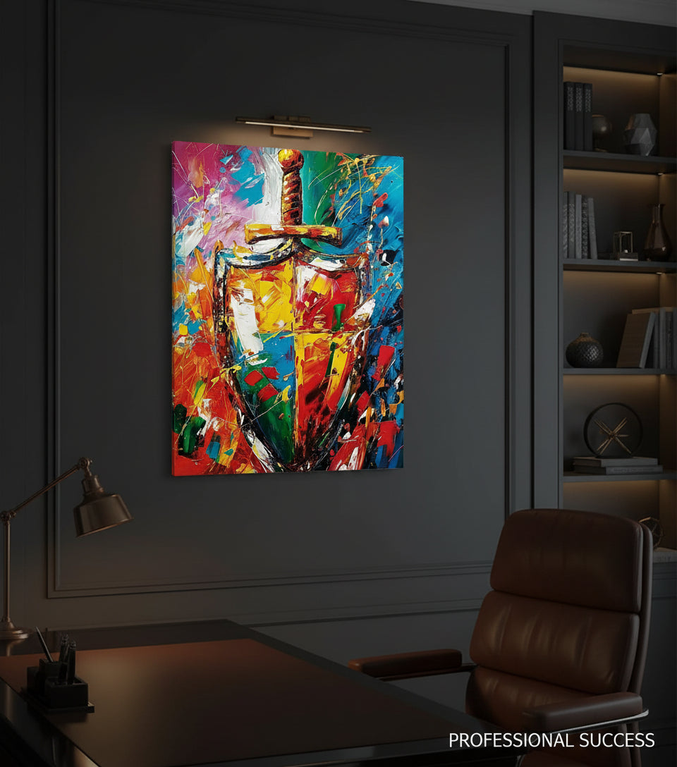 Sword & Shield Christian Canvas – Armor of God Wall Art, Faith Protection Painting, Ephesians 6:16–17