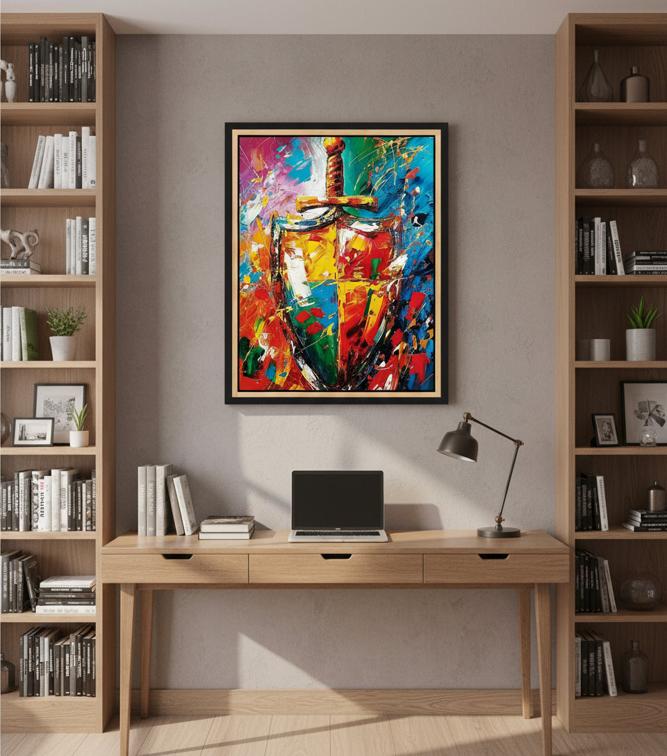 Sword & Shield Christian Canvas – Armor of God Wall Art, Faith Protection Painting, Ephesians 6:16–17