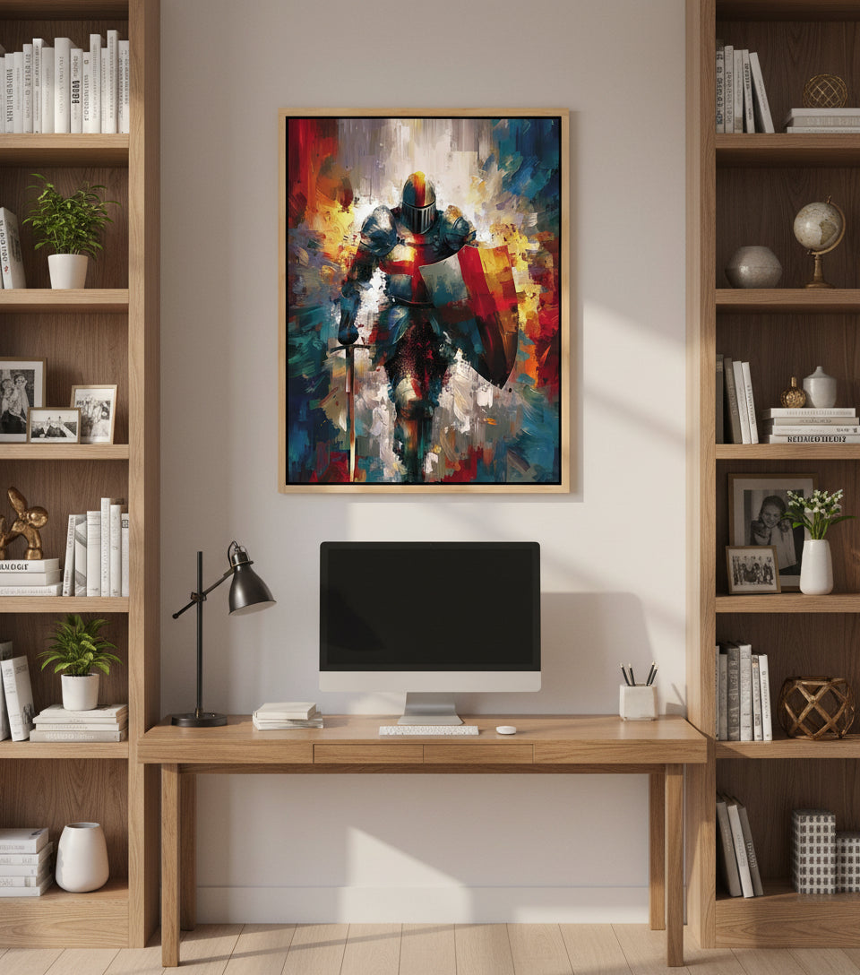 Baptism of the Warrior – Christian Knight Under Waterfall Canvas, Spiritual Renewal Wall Art, Isaiah 43:2