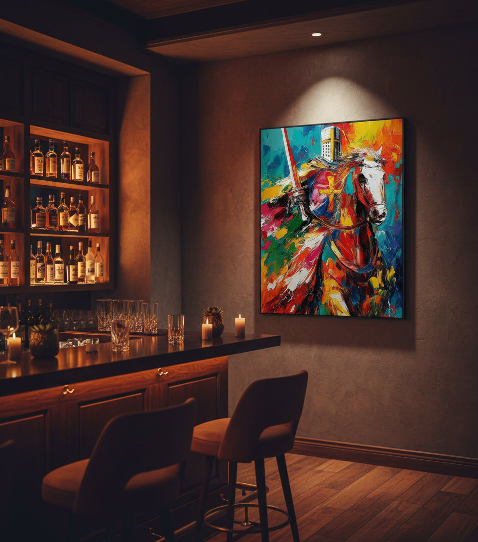 Christian Knight on White Horse Canvas – Spiritual Warrior Wall Art, Faith Battle Painting, Revelation 19:11