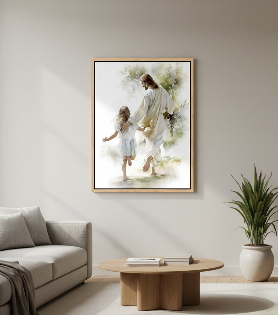 Jesus and Little Girl Watercolor – Christian Art Print