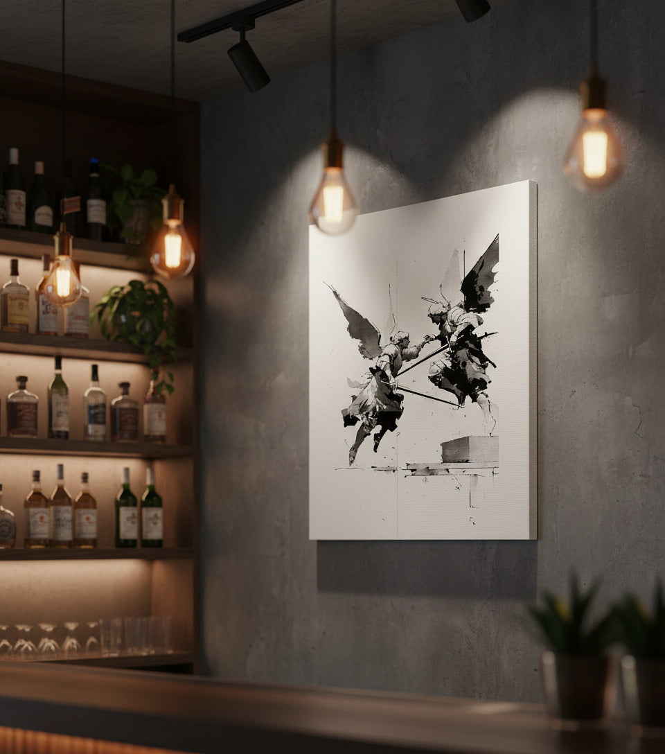 Heavenly Clash – Angelic Warfare Art | Spiritual Battle Wall Decor