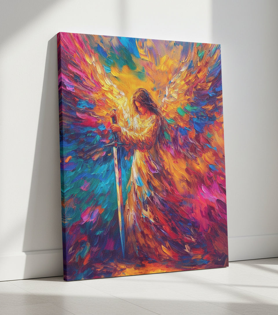 Warrior Angel — Frameless Canvas Inspired by Psalm 91:11