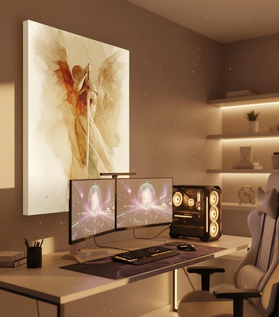 The Watchful Guardian — Inspired by Psalm 34:7 | Minimalist Angel Canvas