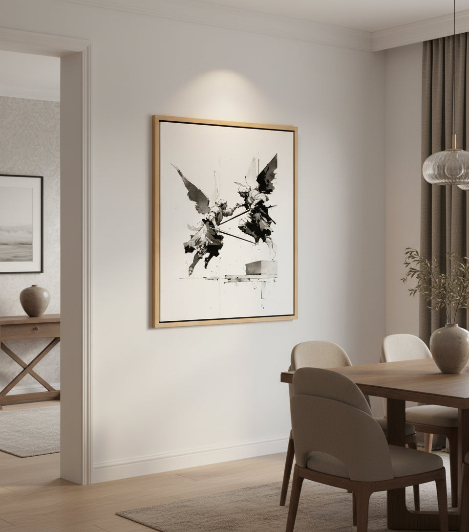 Heavenly Clash – Angelic Warfare Art | Spiritual Battle Wall Decor