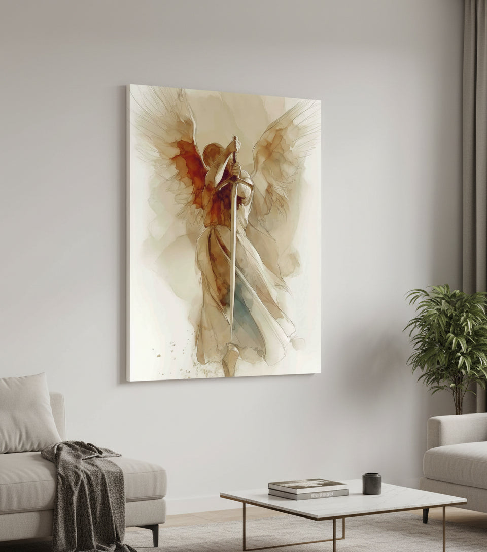 The Watchful Guardian — Inspired by Psalm 34:7 | Minimalist Angel Canvas