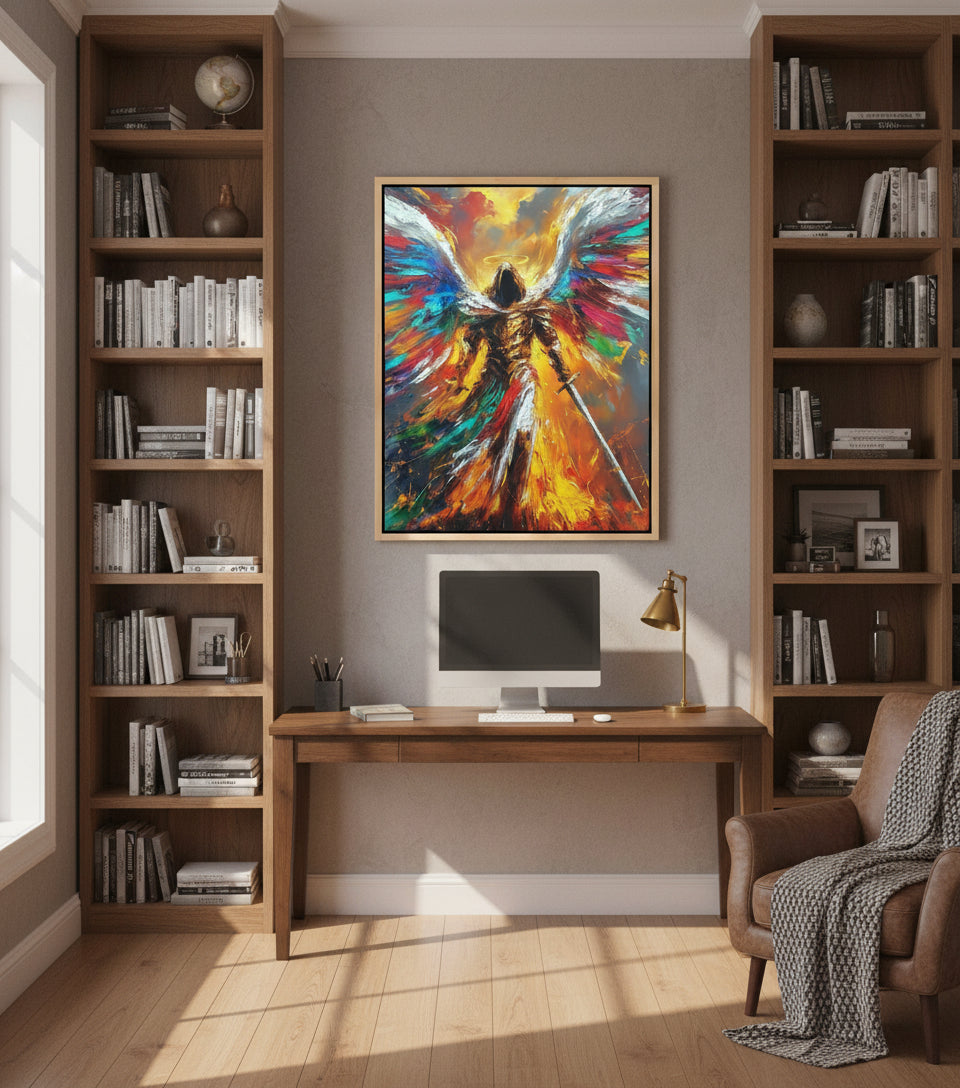 Radiant Archangel of Fire and Light – Warrior Angel Sword Canvas Art