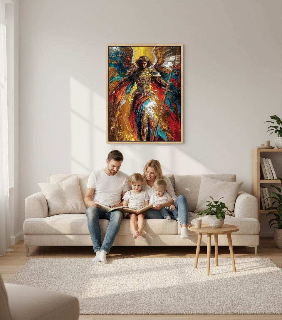 Warrior Archangel Canvas Art – Christian Angel Wall Decor with Heavenly Light