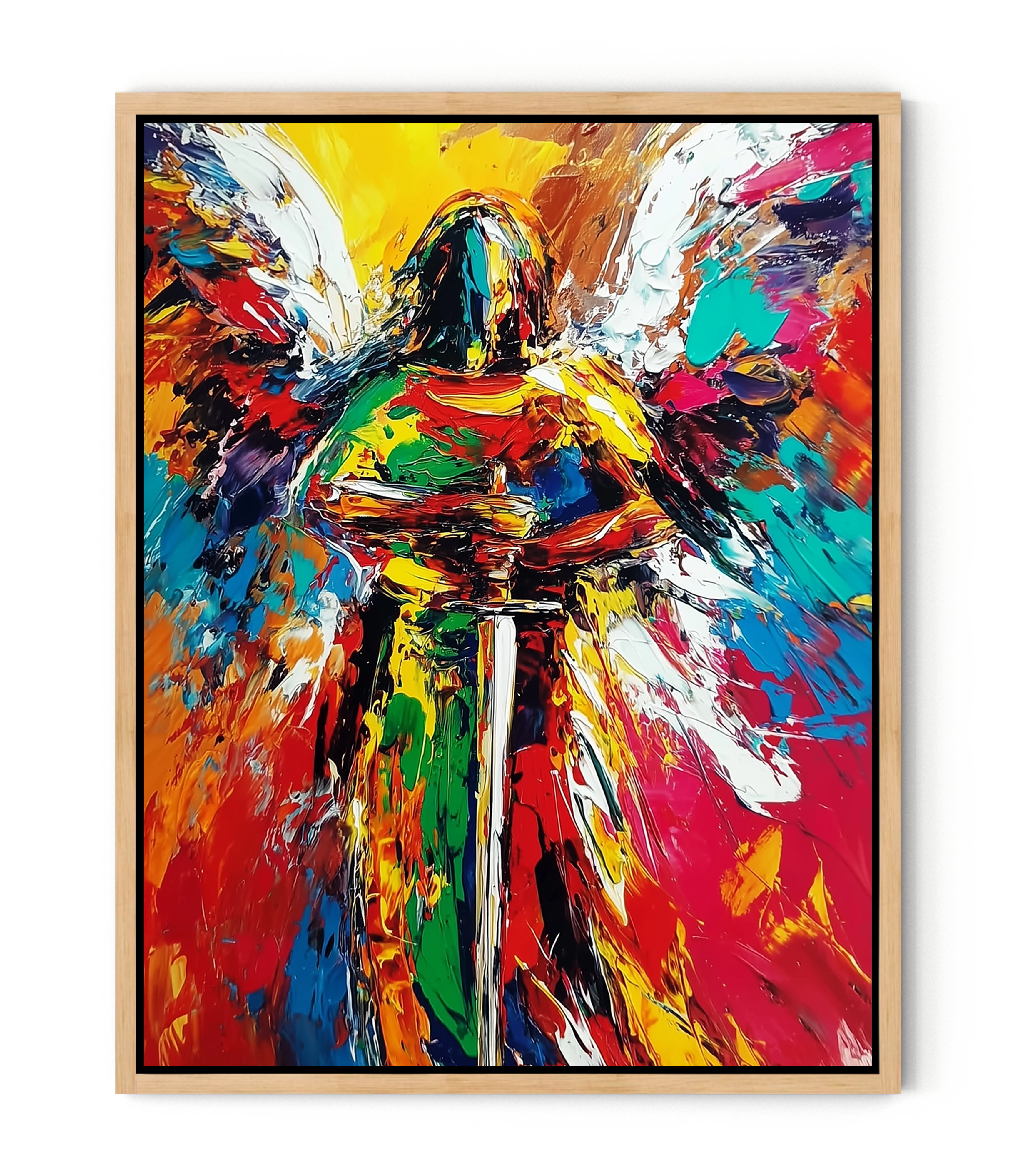 Guardian Angel of Light – Colorful Christian Angel Sword Canvas Wall Art