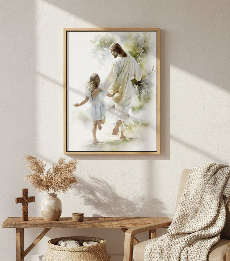 Jesus and Little Girl Watercolor – Christian Art Print