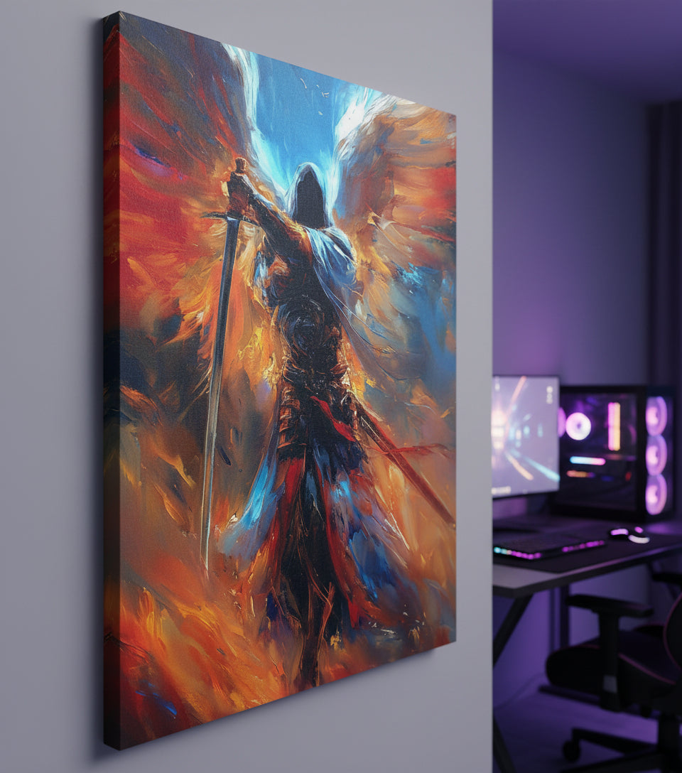 Celestial Warrior – Epic Angelic Canvas Art for Gaming Rooms | Frameless Wall Poster #SOF16