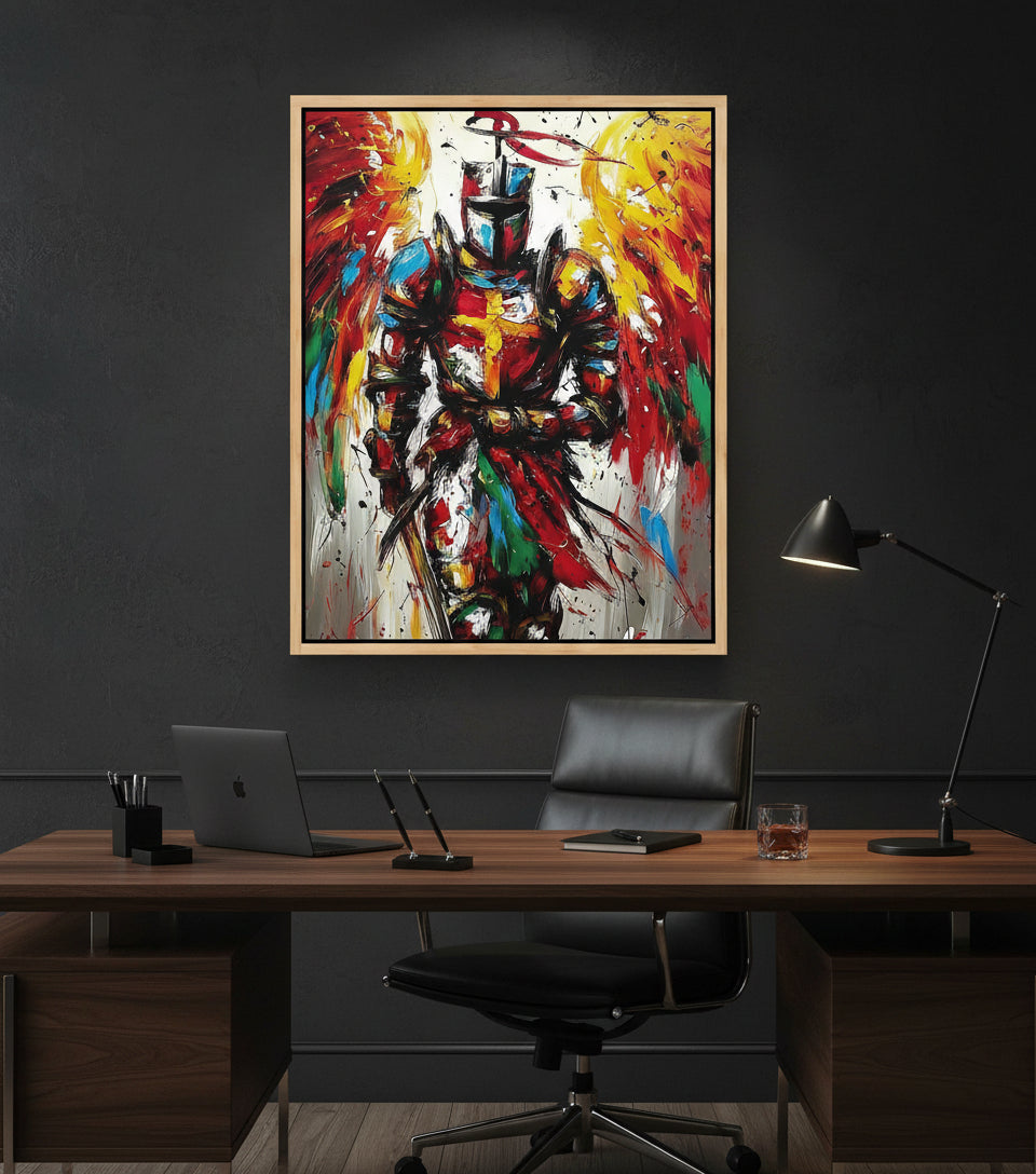 Angel Warrior of the Cross – Abstract Christian Armor Wall Art
