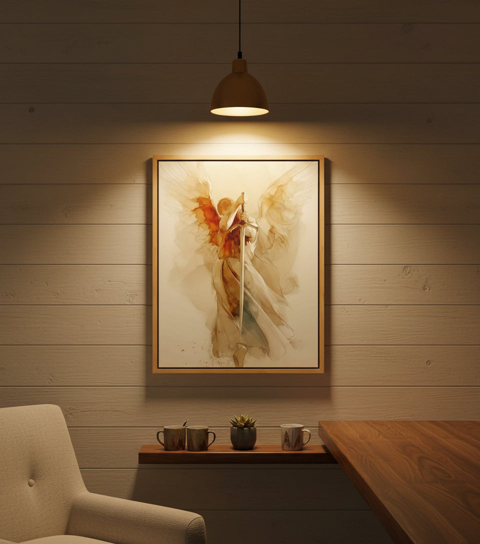 The Watchful Guardian — Inspired by Psalm 34:7 | Minimalist Angel Canvas