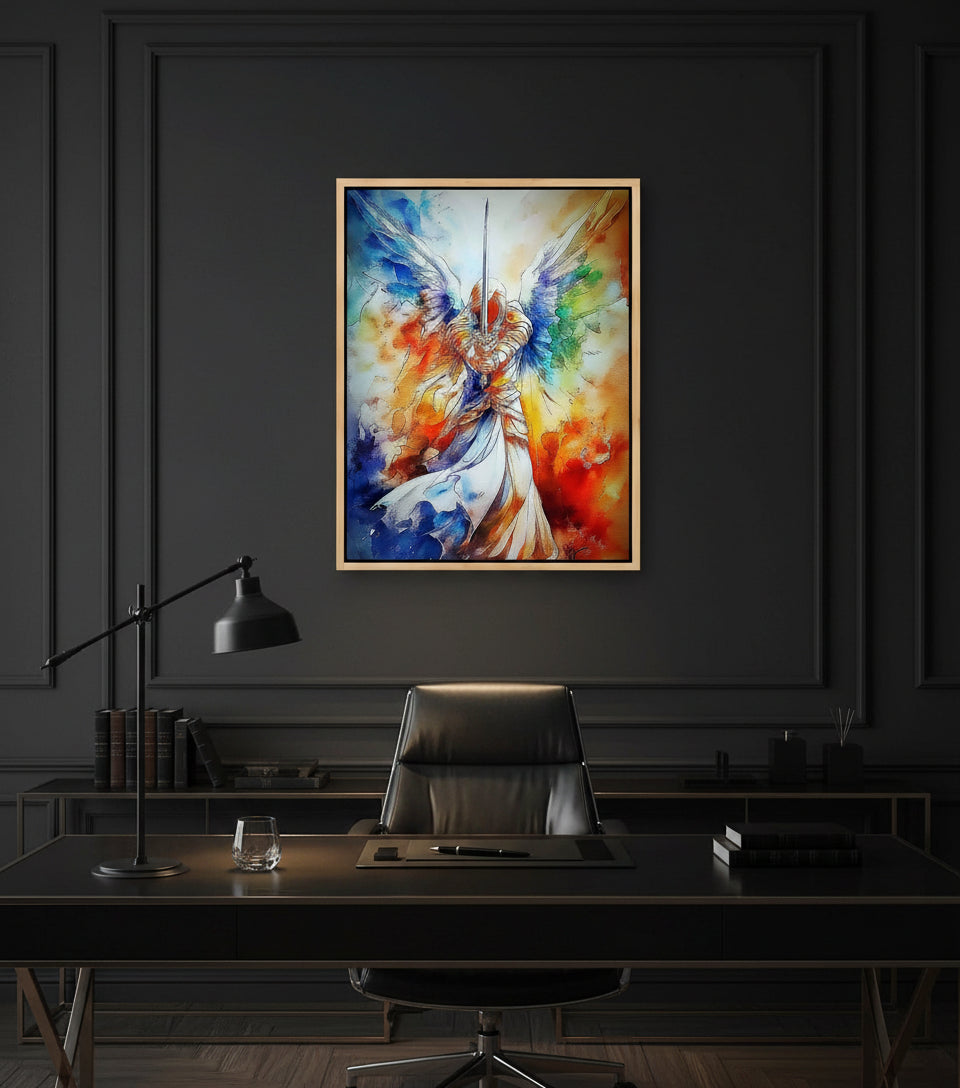 Sword of the Guardian Angel – Heavenly Warrior Wall Art | Christian Angel Canvas Print