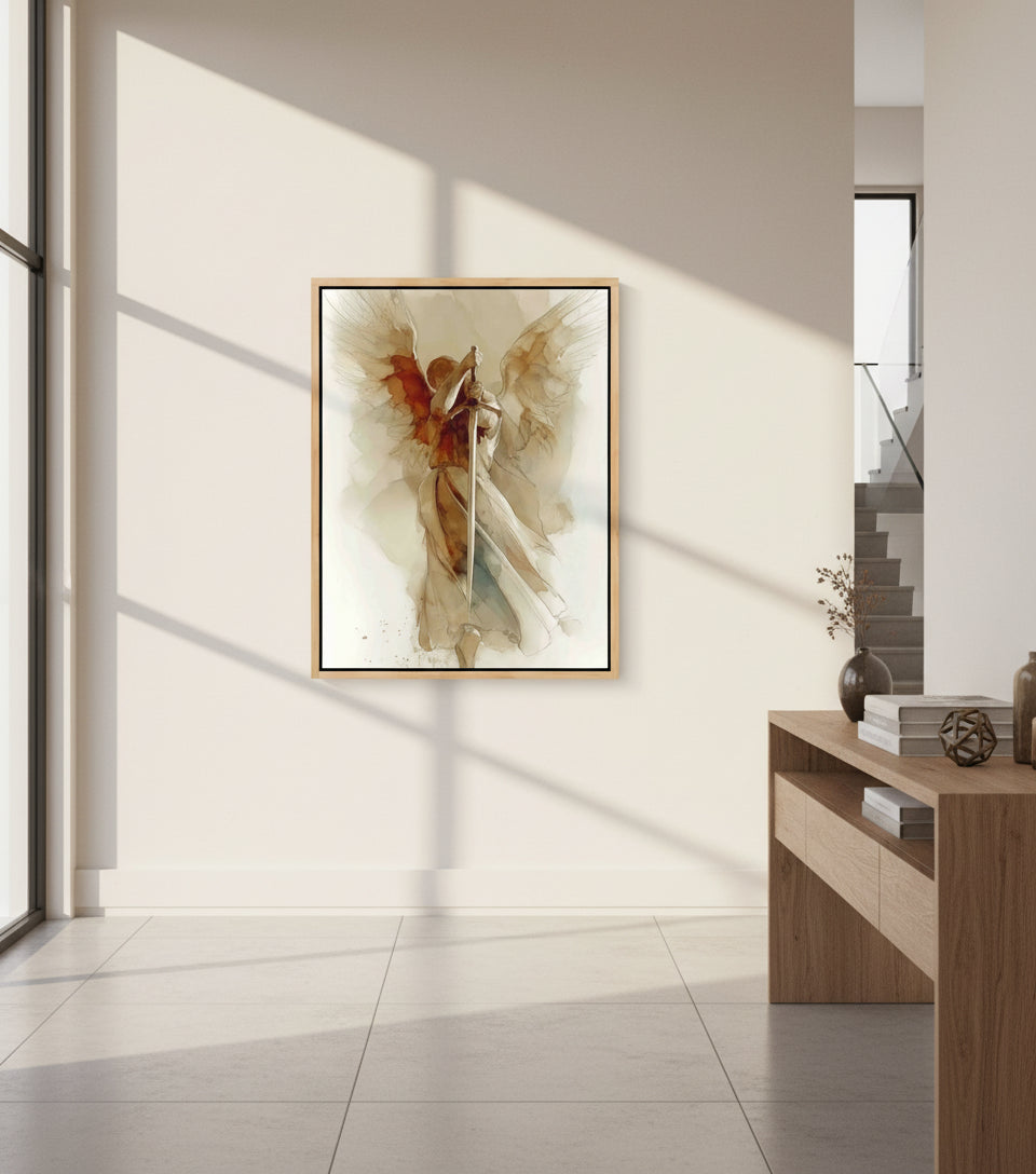 The Watchful Guardian — Inspired by Psalm 34:7 | Minimalist Angel Canvas