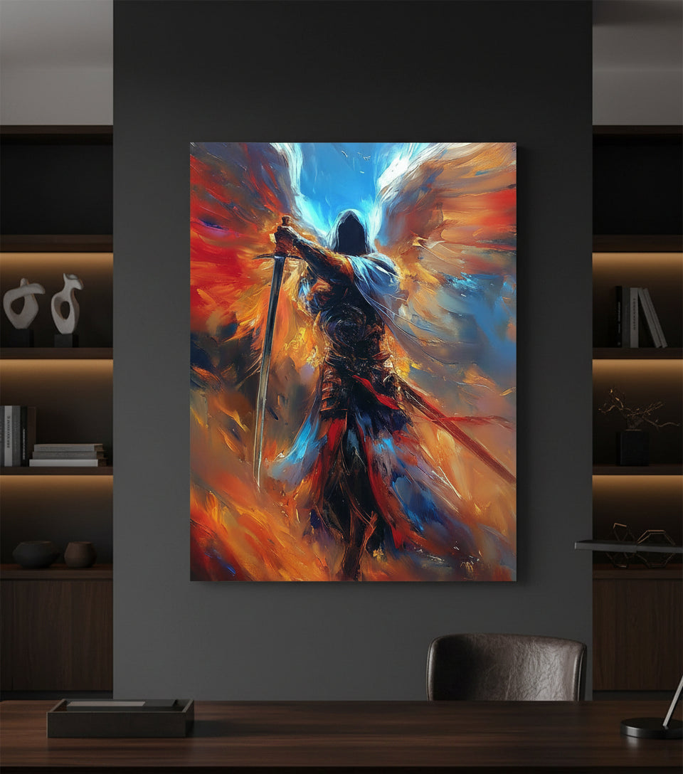 Celestial Warrior – Epic Angelic Canvas Art for Gaming Rooms | Frameless Wall Poster #SOF16