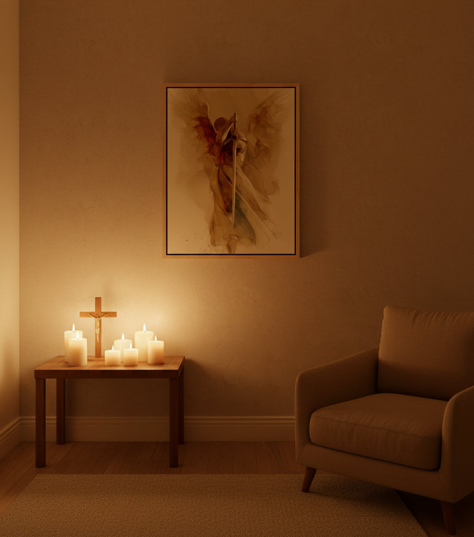 The Watchful Guardian — Inspired by Psalm 34:7 | Minimalist Angel Canvas