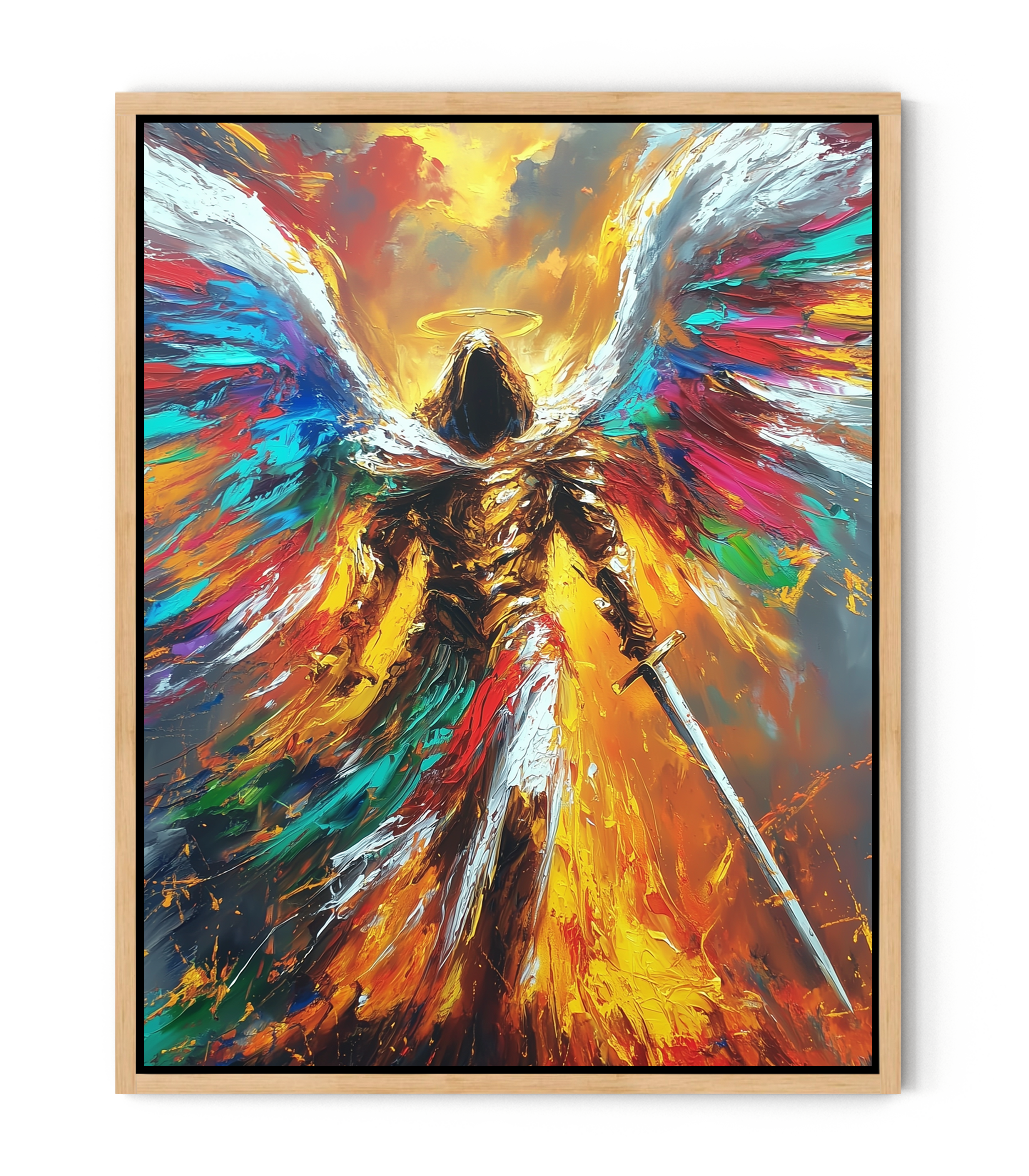 Radiant Archangel of Fire and Light – Warrior Angel Sword Canvas Art