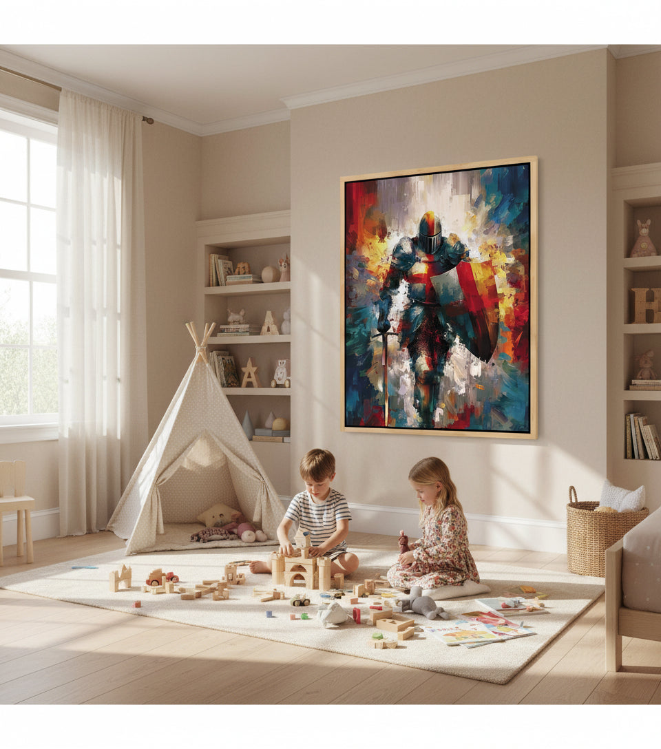 Baptism of the Warrior – Christian Knight Under Waterfall Canvas, Spiritual Renewal Wall Art, Isaiah 43:2