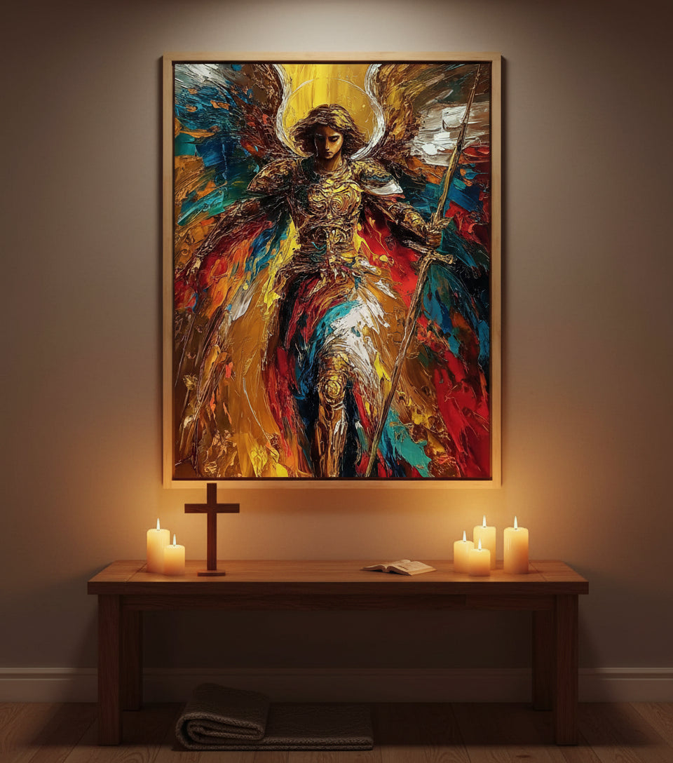 Warrior Archangel Canvas Art – Christian Angel Wall Decor with Heavenly Light