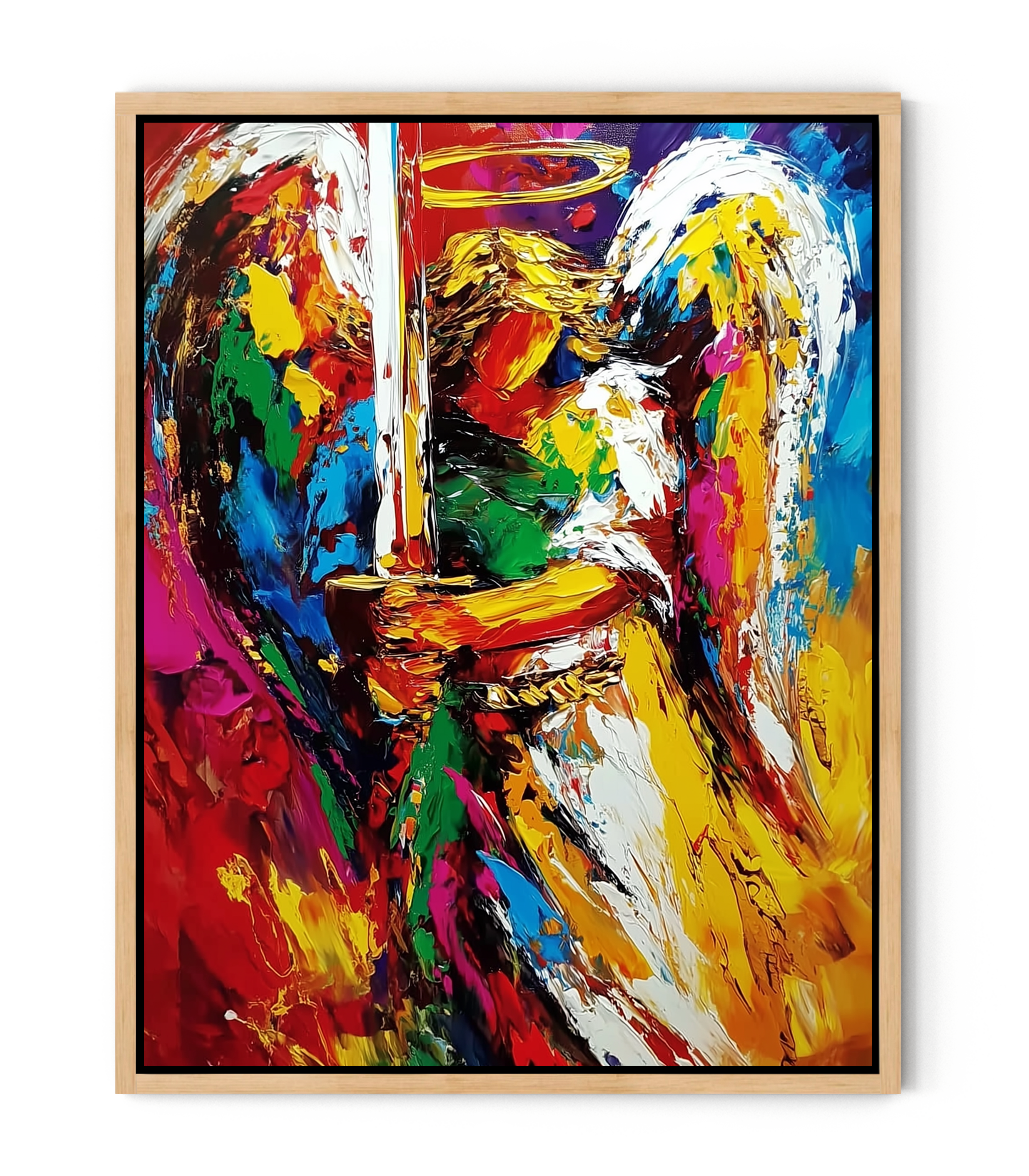 Guardian Angel with Flaming Sword – Vibrant Christian Wall Art, Angelic Protection Canvas Painting