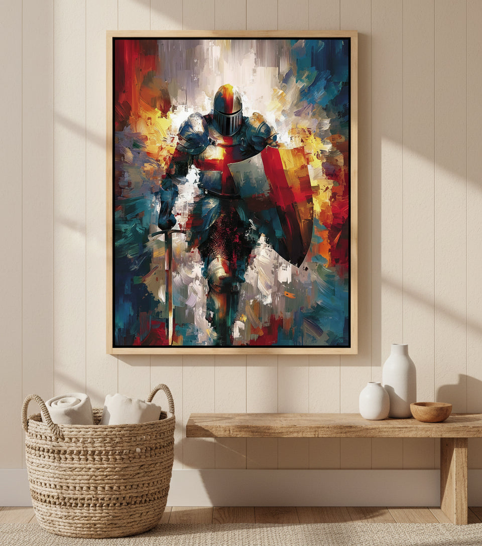 Baptism of the Warrior – Christian Knight Under Waterfall Canvas, Spiritual Renewal Wall Art, Isaiah 43:2