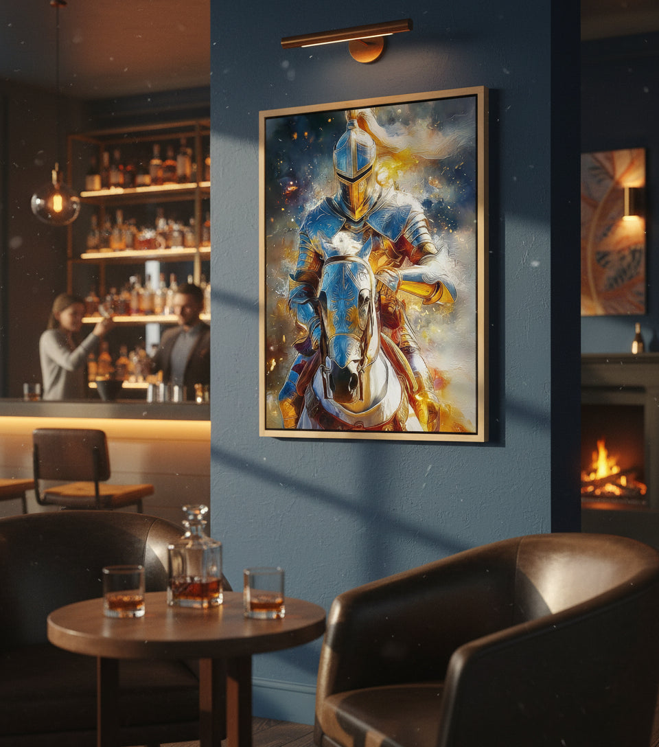 Heavenly Warrior on White Horse faithfulprints Canvas – Christian Knight Wall Art, Spiritual Battle Painting, Faith Armor Artwork