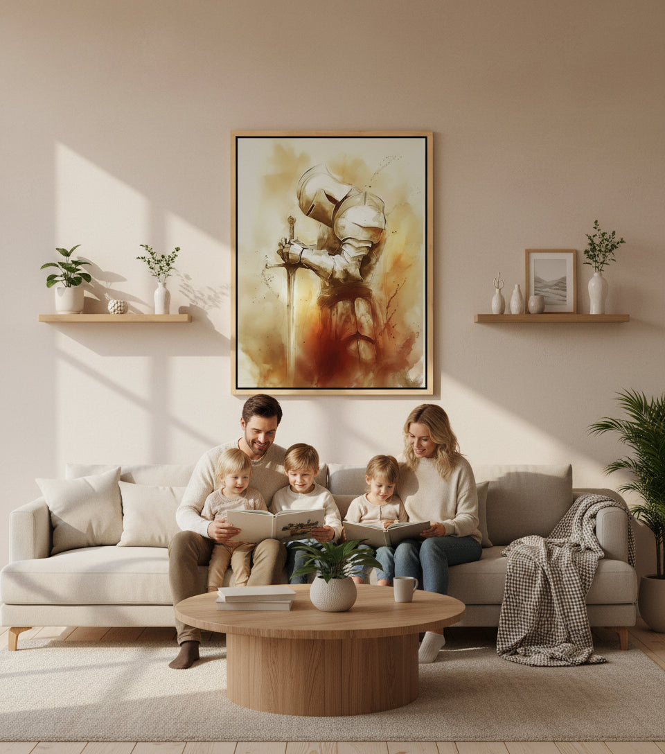 Faithful Warrior Prayer Canvas – Christian Armor of God Art