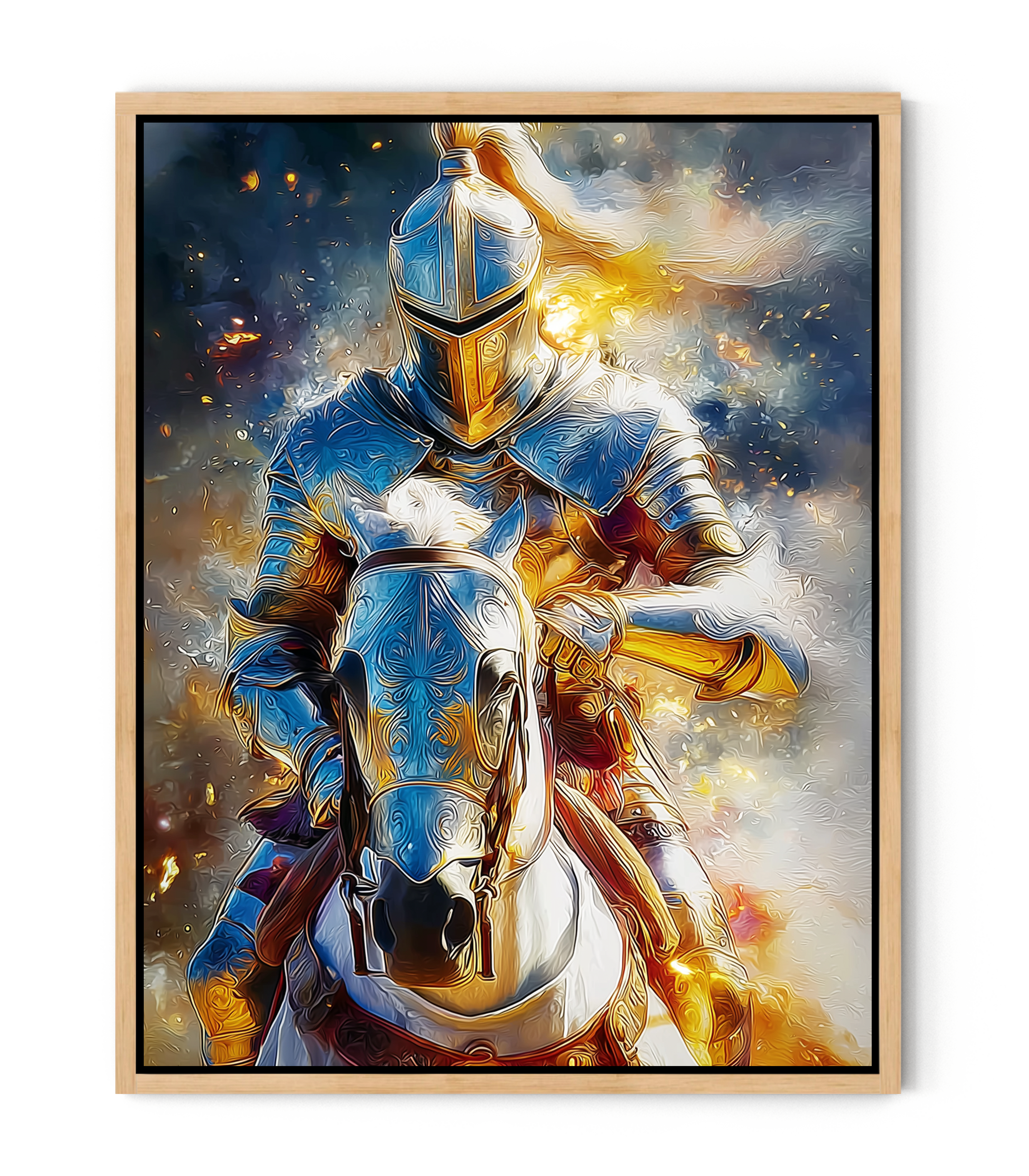 Heavenly Warrior on White Horse faithfulprints Canvas – Christian Knight Wall Art, Spiritual Battle Painting, Faith Armor Artwork