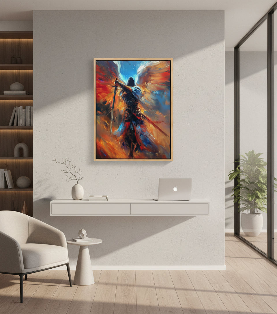 Celestial Warrior – Epic Angelic Canvas Art for Gaming Rooms | Frameless Wall Poster #SOF16