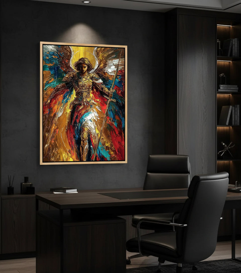 Warrior Archangel Canvas Art – Christian Angel Wall Decor with Heavenly Light
