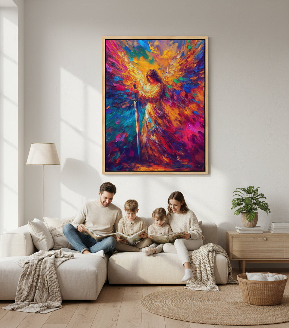 Warrior Angel — Frameless Canvas Inspired by Psalm 91:11