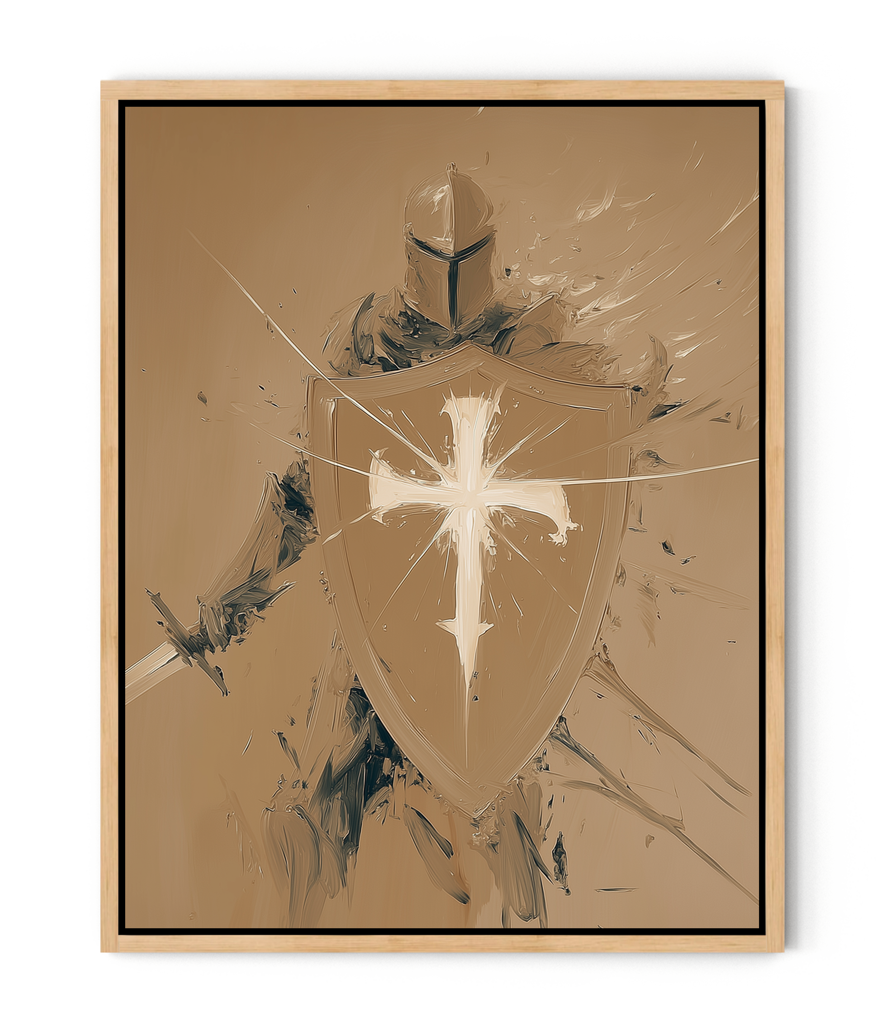 Christian Shield of Faith Canvas – Cross Warrior Wall Art, Armor of God Painting, Spiritual Protection Artwork