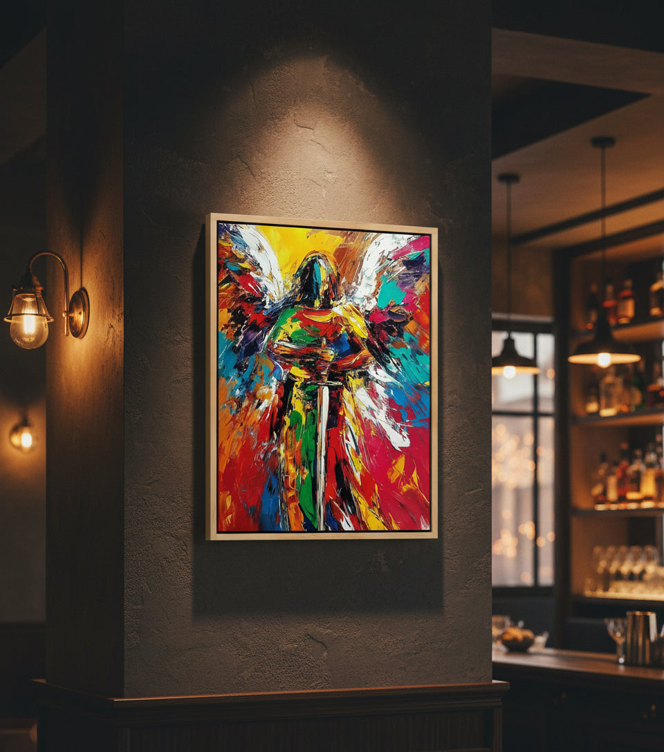 Guardian Angel of Light – Colorful Christian Angel Sword Canvas Wall Art