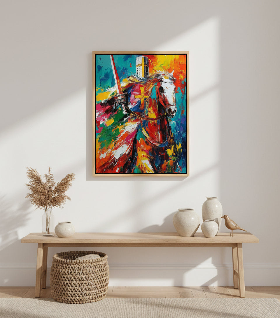 Christian Knight on White Horse Canvas – Spiritual Warrior Wall Art, Faith Battle Painting, Revelation 19:11