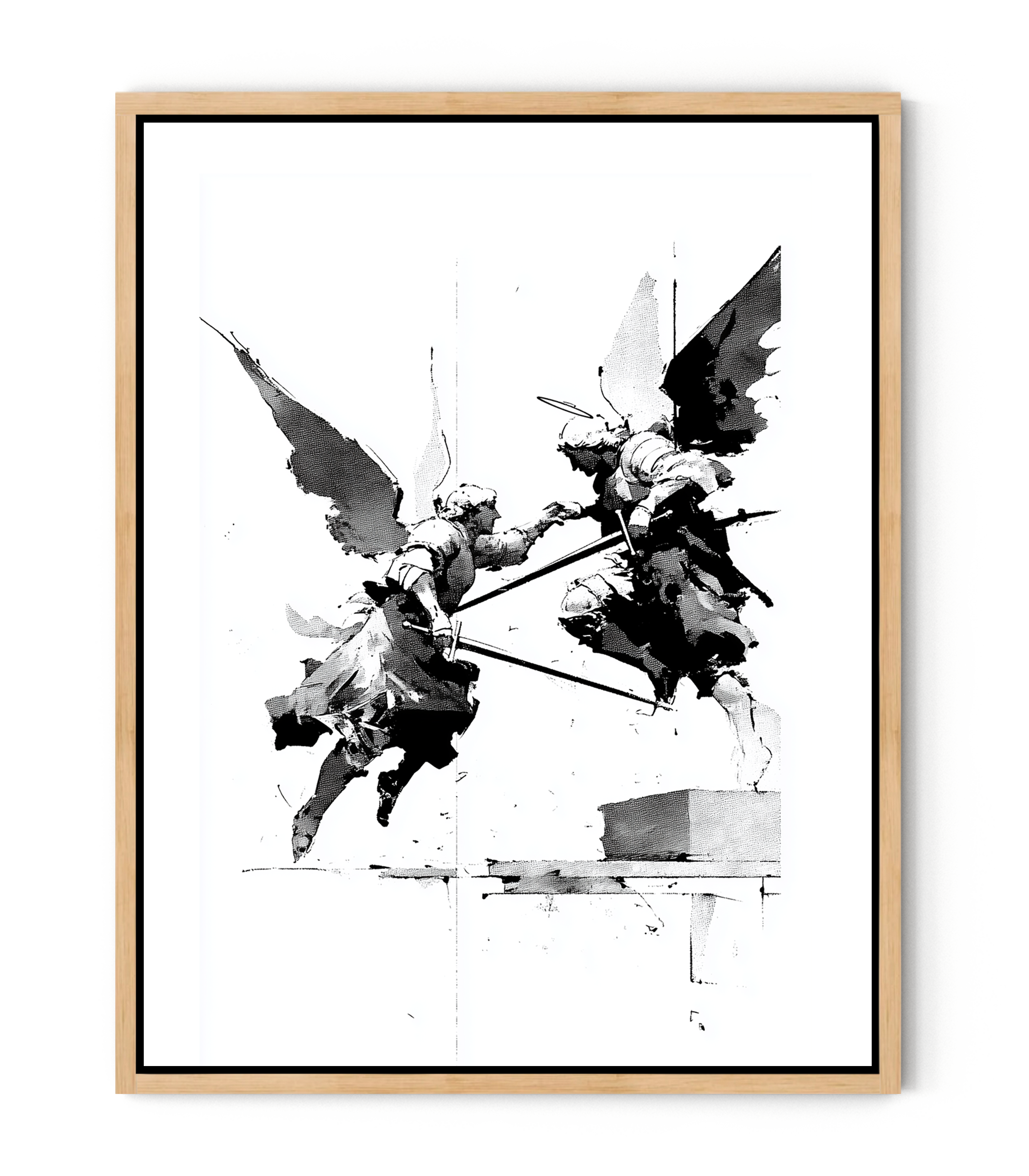 Heavenly Clash – Angelic Warfare Art | Spiritual Battle Wall Decor