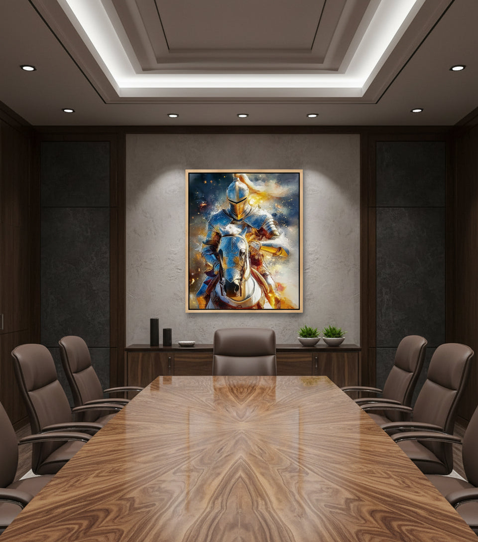 Heavenly Warrior on White Horse faithfulprints Canvas – Christian Knight Wall Art, Spiritual Battle Painting, Faith Armor Artwork