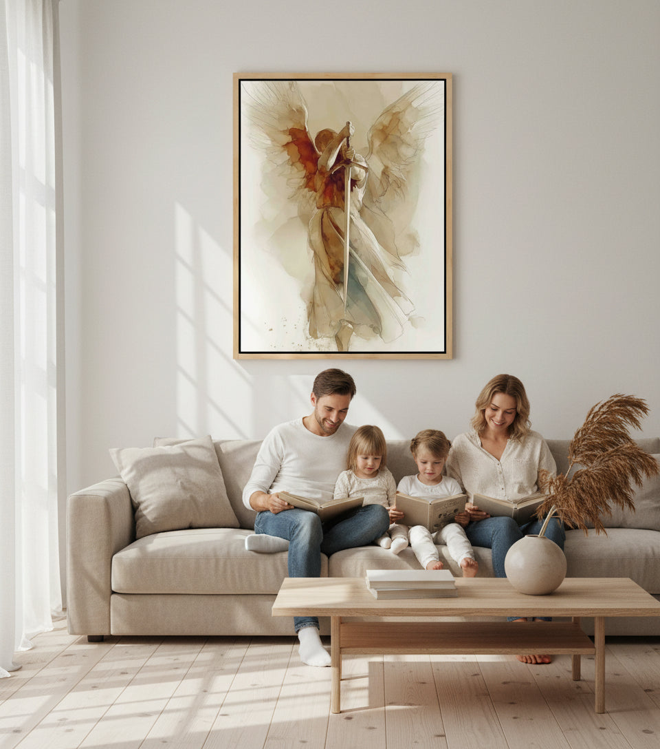 The Watchful Guardian — Inspired by Psalm 34:7 | Minimalist Angel Canvas