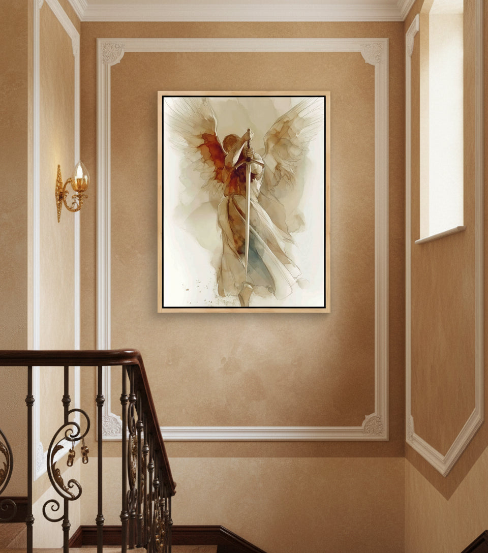 The Watchful Guardian — Inspired by Psalm 34:7 | Minimalist Angel Canvas