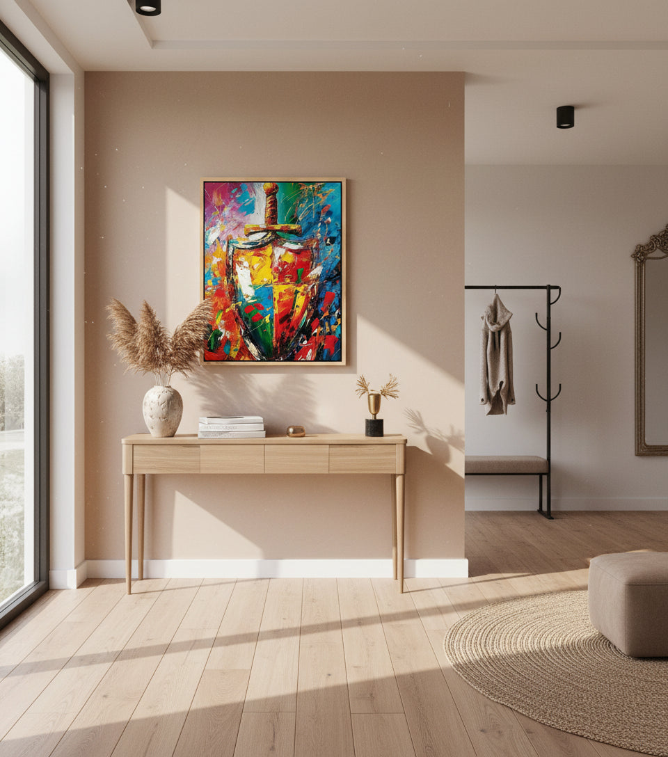 Sword & Shield Christian Canvas – Armor of God Wall Art, Faith Protection Painting, Ephesians 6:16–17