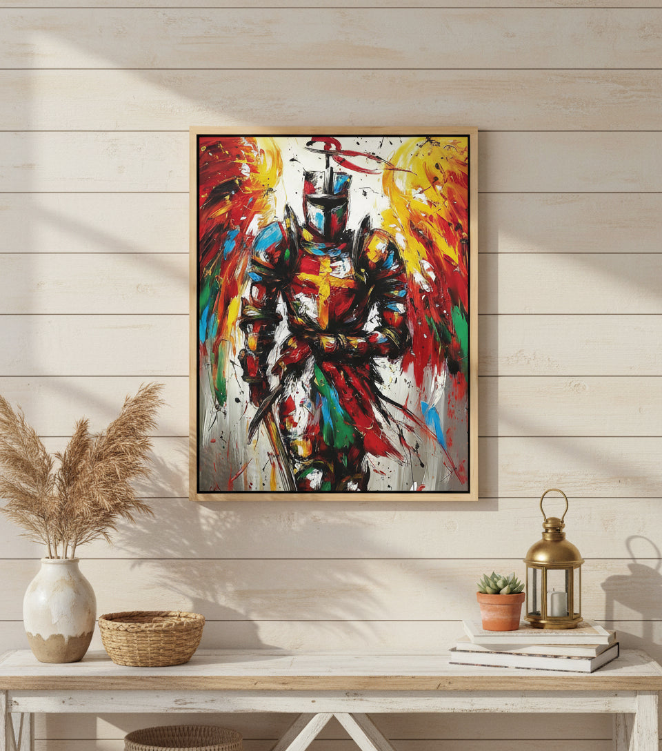 Angel Warrior of the Cross – Abstract Christian Armor Wall Art