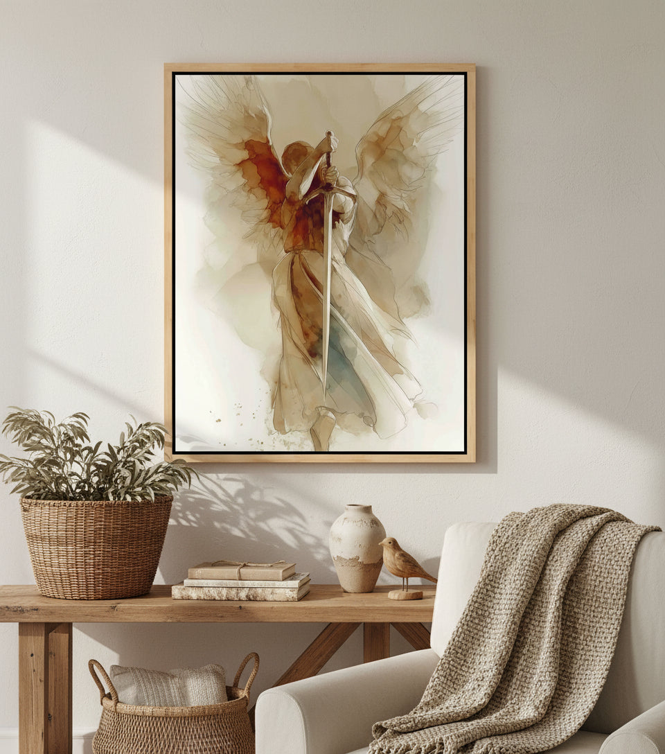 The Watchful Guardian — Inspired by Psalm 34:7 | Minimalist Angel Canvas