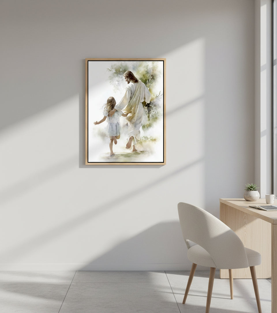 Jesus and Little Girl Watercolor – Christian Art Print