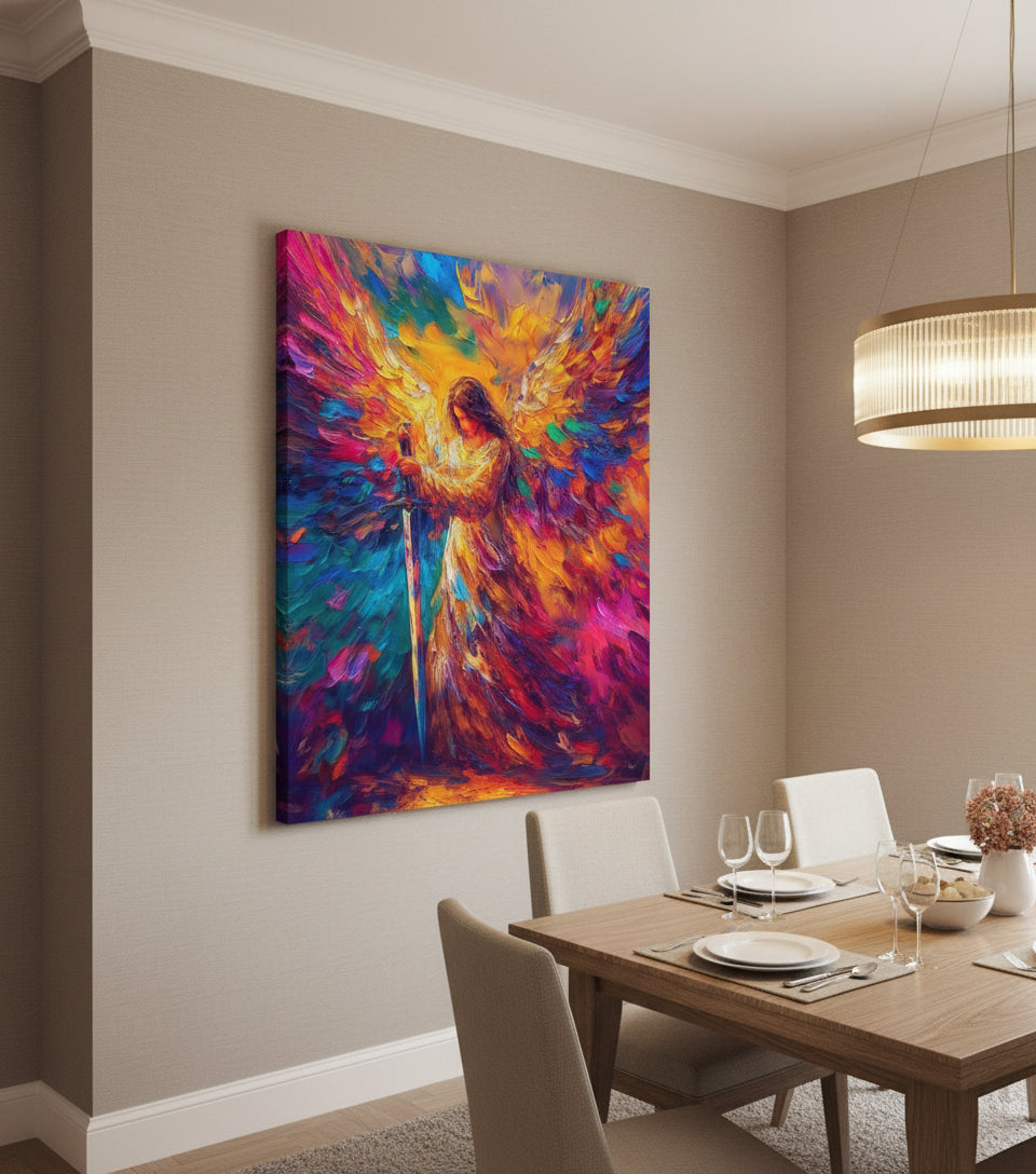 Warrior Angel — Frameless Canvas Inspired by Psalm 91:11