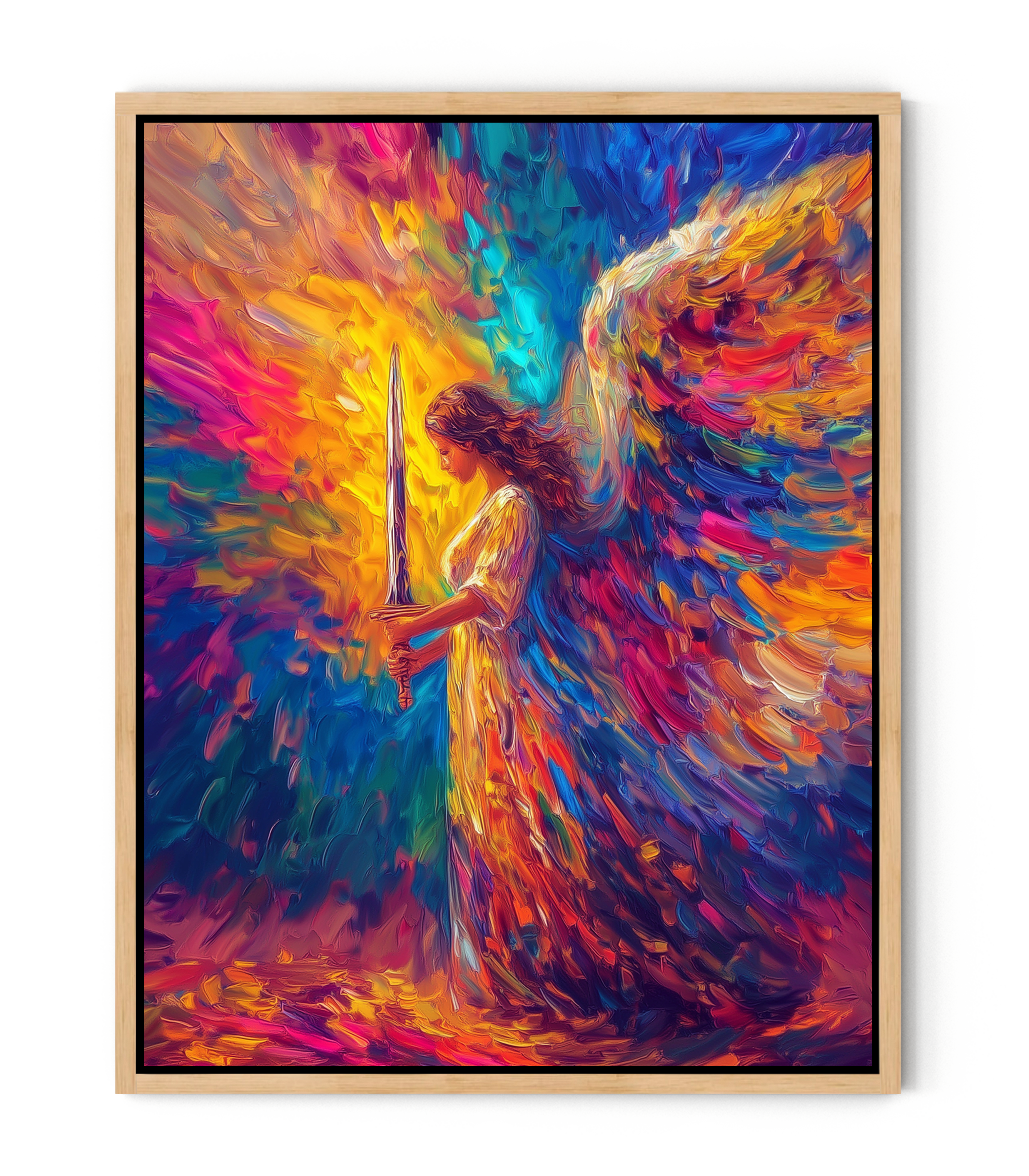 Heavenly Guardian Angel With Sword – Colorful Christian Wall Art