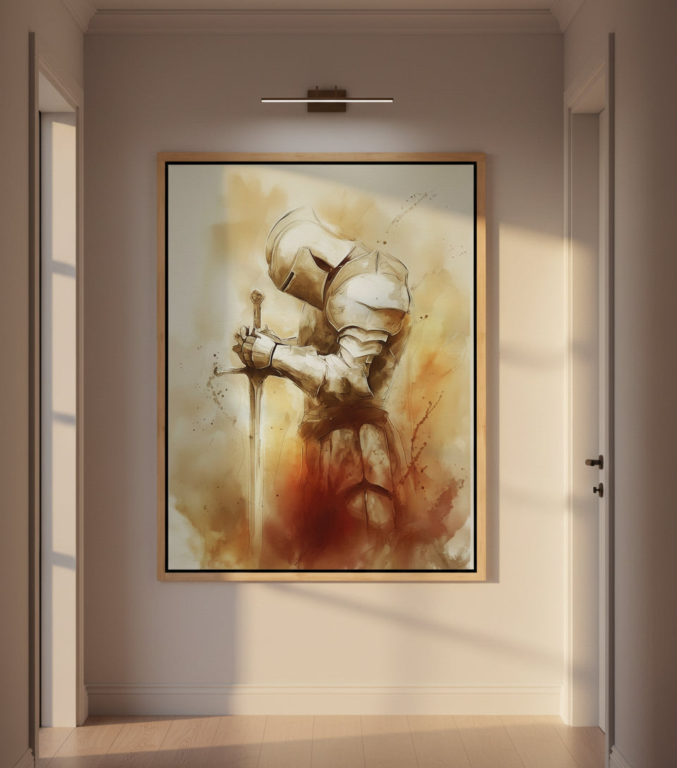 Faithful Warrior Prayer Canvas – Christian Armor of God Art