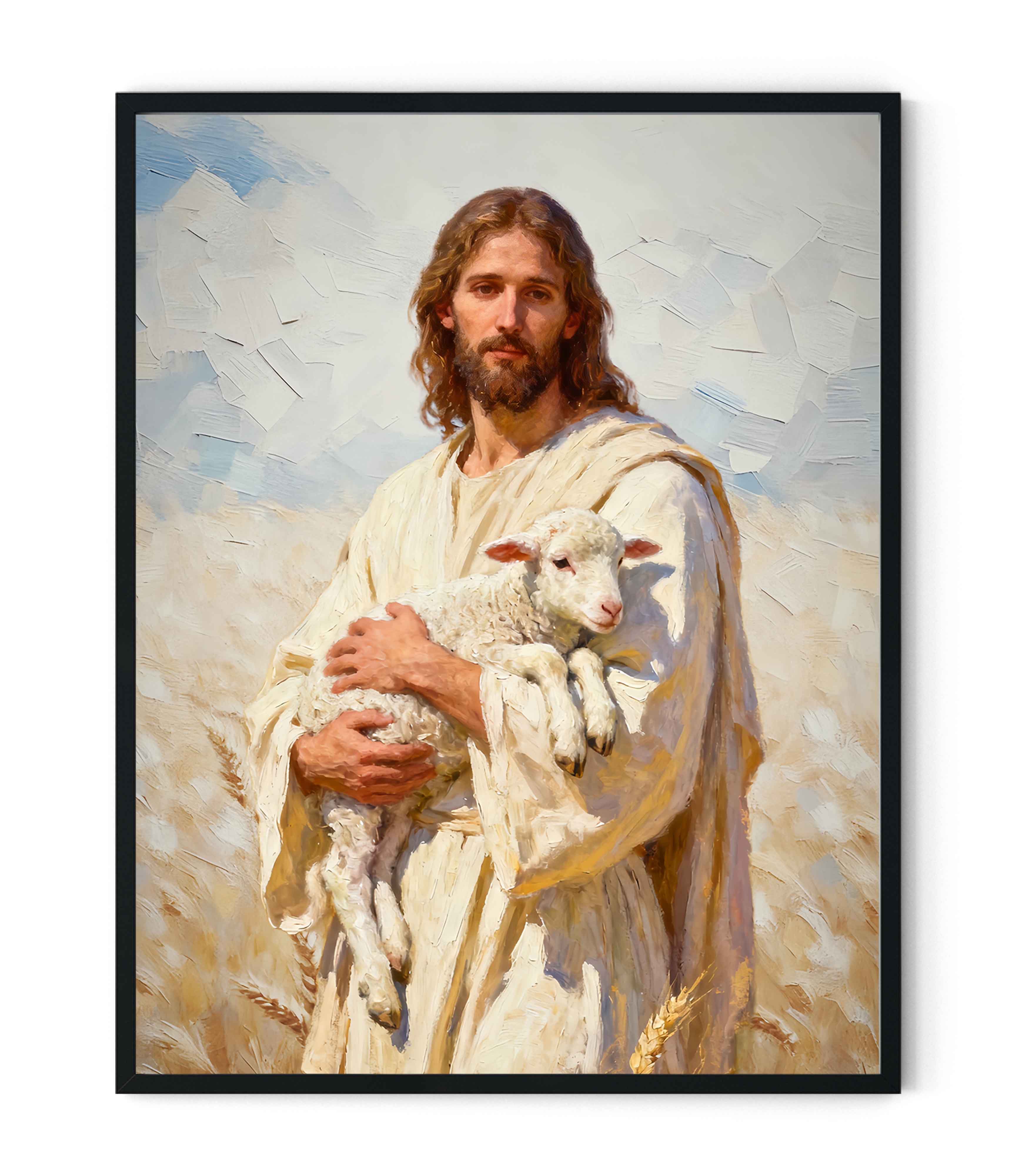 Jesus holding the lamb in the wheat field｜Faith Canvas