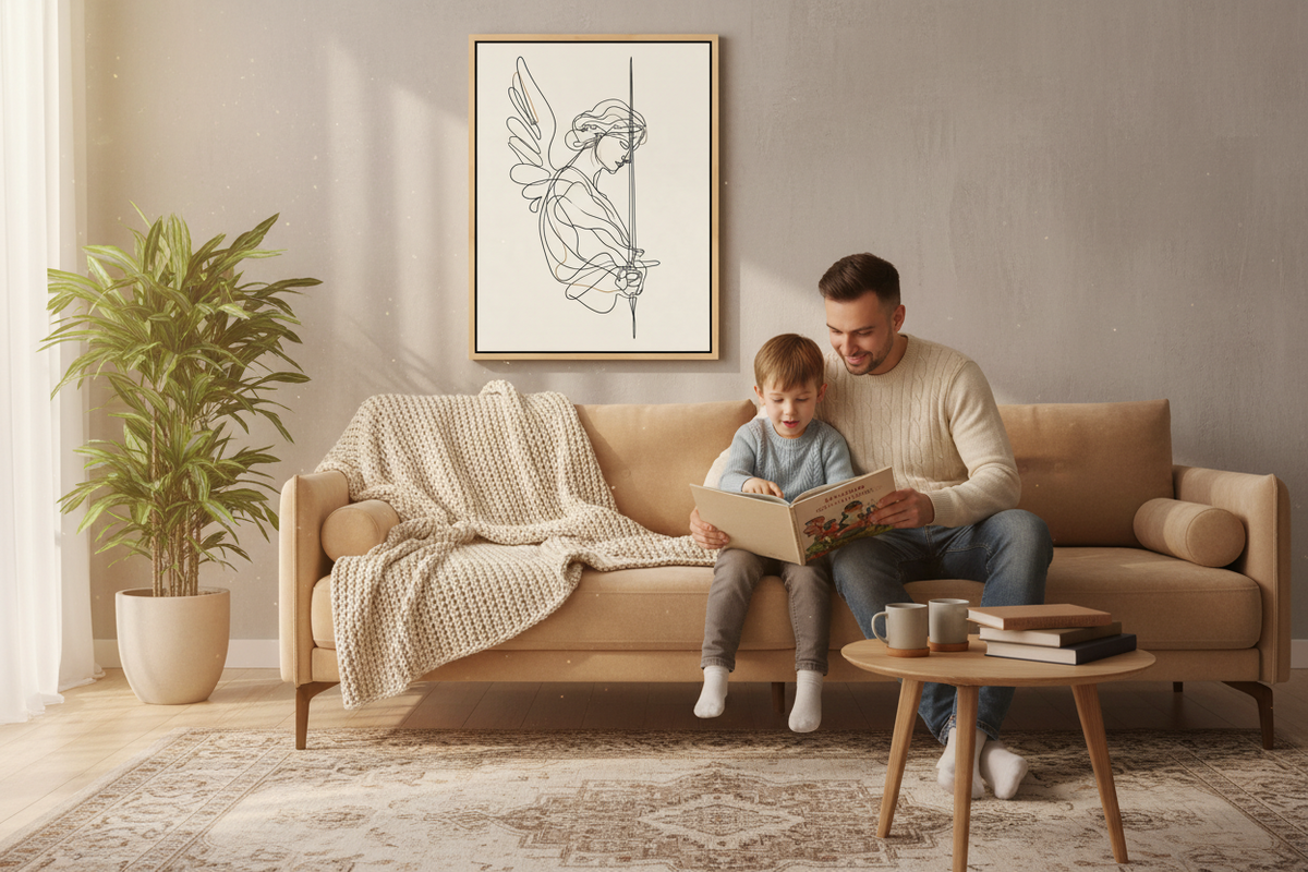 Angel of Courage – Minimalist Warrior Angel Christian Wall Art